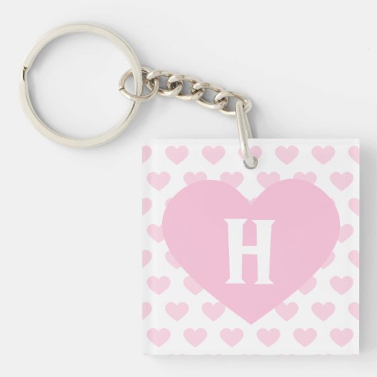 Porte-clés Grand coeur rose-clair - monogramme (Devant)
