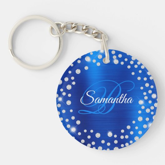 Porte-clés Grand Confetti de diamant Royal Blue Foil Monogram (Devant)