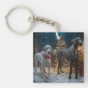 Porte-clés Grand Danois Traîneau de Neige Décoration de Noël