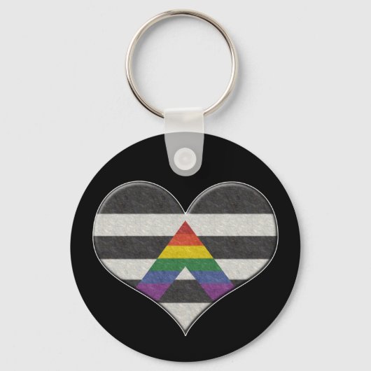 Porte-clés Grand drapeau LGBT Ally Pride Coeur coloré avec As (Recto)