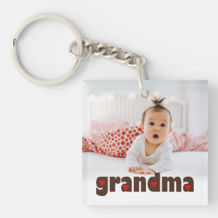 Porte-clés Grand-mère Coeurs Photo personnalisée