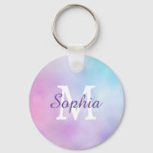 Porte-clés Grand monogramme blanc et nom en script violet iri (Verso)
