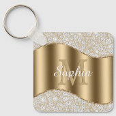 Porte-clés Grand Monogramme d'or, Nom de script blanc, Diaman (Recto)