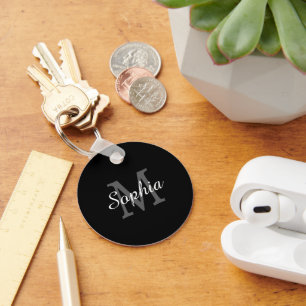 Porte-clés Grand Monogramme Gris Foncé, Nom en écriture blanc