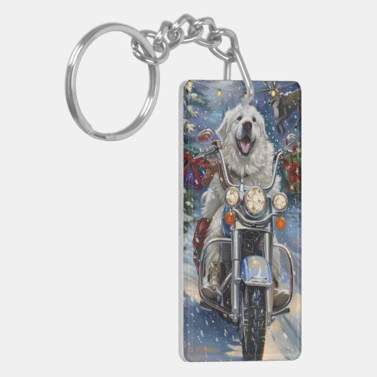 Porte-clés Grand Pyrénées Chien équitation Moto Noël (Devant gauche)