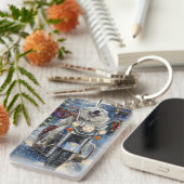 Porte-clés Grand Pyrénées Chien équitation Moto Noël (Devant droit)