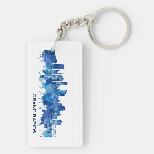 Porte-clés Grand Rapids Michigan Skyline Blue (Dos)