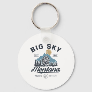 Porte-clés Grand - Sky Montana Neige Ski Lodge Rétro Branché