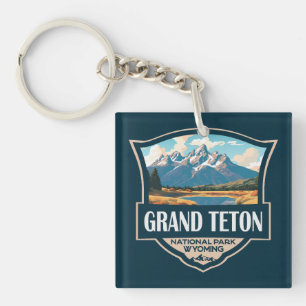 Porte-clés Grand Teton National Park Illustration Retro