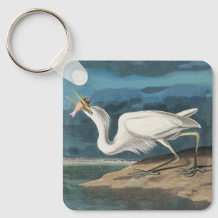 Porte-clés Grande Aigrette d'Audubon : Oiseau côtier vintage
