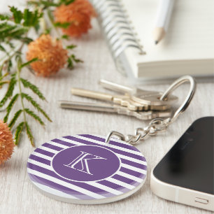 Porte-clés Grandes violettes et blanches modernes avec Monogr