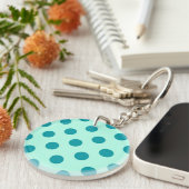 Porte-clés Grands points rétro - aqua et turquoise (Devant Droit)