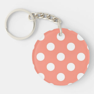 Porte-clés Grands points rétro - corail rose et blanc