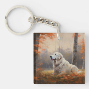 Porte-clés Grands Pyrénées dans les feuilles d'automne qui to
