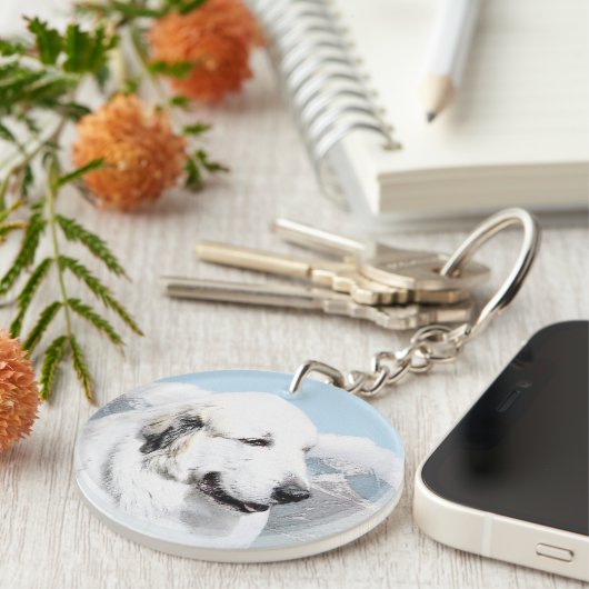 Porte-clés Grands Pyrénées peignant - art original de chien (Devant droit)