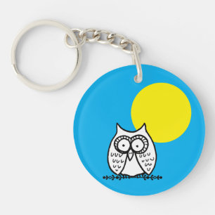 Porte-clés Grands Yeux Chouette de Dessin Animé Drôle & Lune