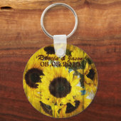 Porte-clés grange de l'ouest bois jaune tournesol mariage (Recto)
