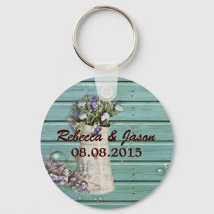 Porte-clés grange fleurie bois rustique mariage merci