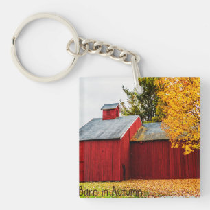 Porte-clés Grange rouge sur Porte - clé acrylique d'automne