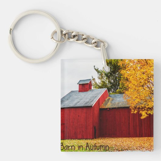 Porte-clés Grange rouge sur Porte - clé acrylique d'automne (Devant)