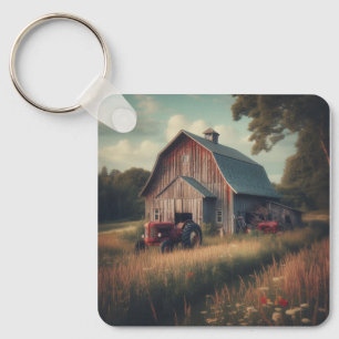 Porte-clés Grange rustique vintage et vieux tracteurs