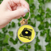 Porte-clés Graphique de Tourne-disque rétro en noir (Main)