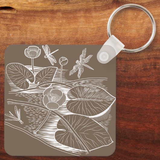 Porte-clés Graphique marron de nénuphars (Verso)