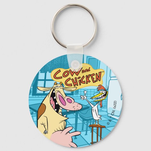 Porte-clés Graphique souriant de vache et de poulet (Recto)