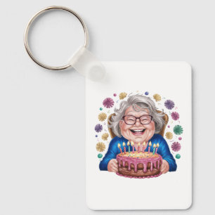 Porte-clés Graphiques de bon anniversaire de mamie aux lunett