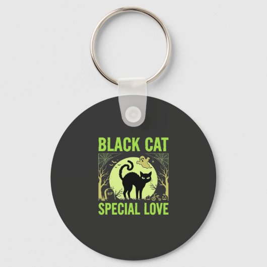 Porte-clés Graphisme d'amour spécial chat noir Halloween (Recto)