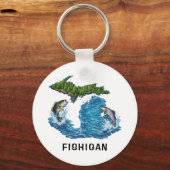 Porte-clés Graphisme de l'État du Michigan avec Poisson (Recto)