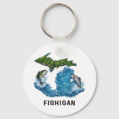 Porte-clés Graphisme de l'État du Michigan avec Poisson (Verso)