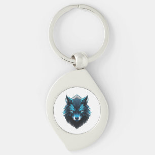 Porte-clés Graphisme Loup Cyber Bleu