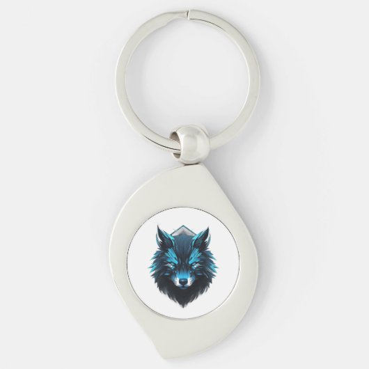 Porte-clés Graphisme Loup Cyber Bleu (Devant)