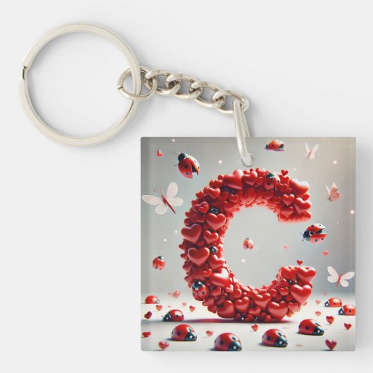 Porte-clés Grappe de cœurs créatifs de la lettre C (Devant)