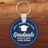 Porte-clés Gras Navy Blue Graduation Custom 2025 Graduate (Recto)