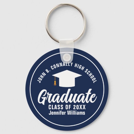 Porte-clés Gras Navy Blue Graduation Custom 2025 Graduate (Verso)