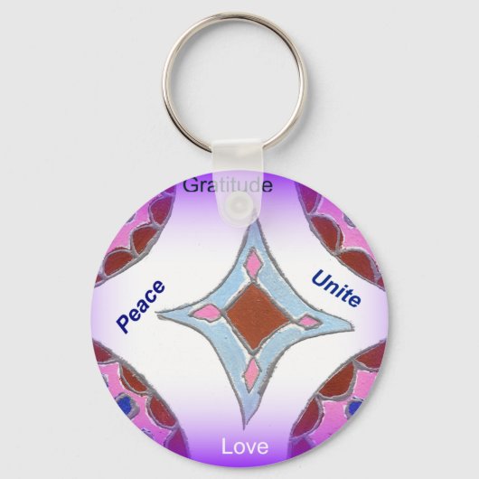 Porte-clés "Gratitude Peace Love Unite" Mandala Art Imprimer (Recto)