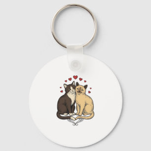 Porte-clés Gravure Vintage Couple de Chat Mignon Design d'Amo