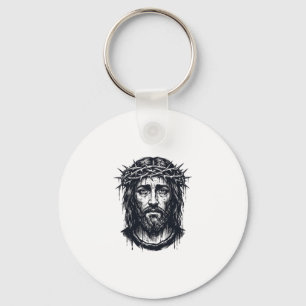 Porte-clés Gravure Vintage Couronne d'Épines Portrait Sacré