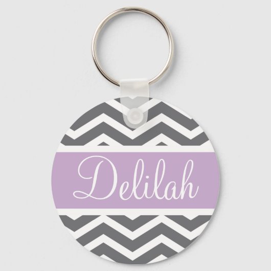 Porte-clés Gray Grey Purple Chevron Nom personnalisé (Recto)