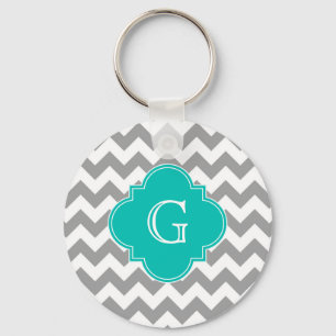 Porte-clés Gray Wht Chevron ZigZag Turquoise Quatrefoil Monog