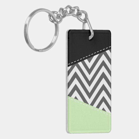 Porte-clés Gray Zigzag, Gray Chevron, Zigzag Pattern, Mint (Devant gauche)