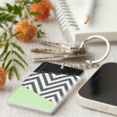 Porte-clés Gray Zigzag, Gray Chevron, Zigzag Pattern, Mint (Devant droit)
