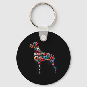 Porte-clés Great Dane Floral Silhouette Chien Great Dane Amat