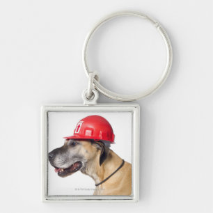 Porte-clés Great dane portant un casque rouge de construction
