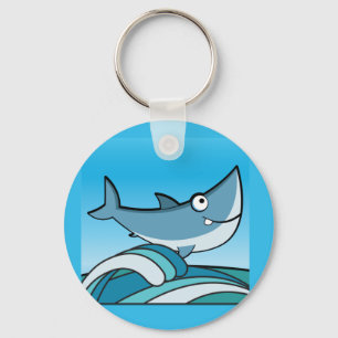 PORTE-CLÉS GREAT WHITE SHARK HAPPY CARTOON FISH FUN BLUE KEYC
