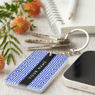 Porte-clés Grec Meander Key H Blue, Votre Nom, Personnaliser