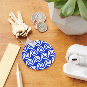 Porte-clés Grec Meander Key Waves Motif Bleu