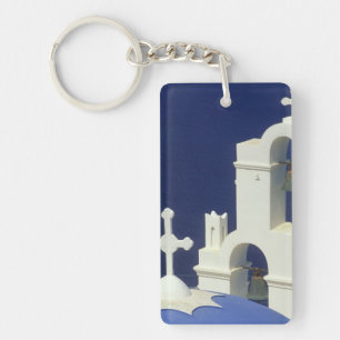 Porte-clés Grèce, Santorin. Vue d'une église grecque et